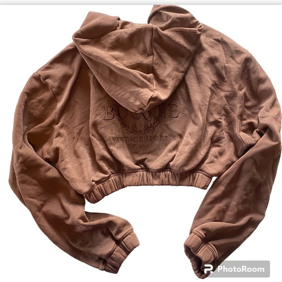 Bo+Tee /Oh Polly Vintage Sport Collection Crop Hoodie Full ZIP Brown Sz M NWT - Picture 6 of 14